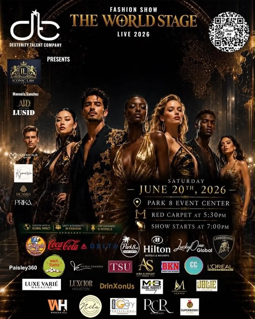 The World Stage Fashion Show LIVE 2026 event poster with date and details